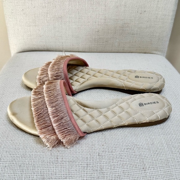 BIRDIES The Sparrow Blush Pink Fringe Slides Sandals Size 11 - Picture 9 of 16